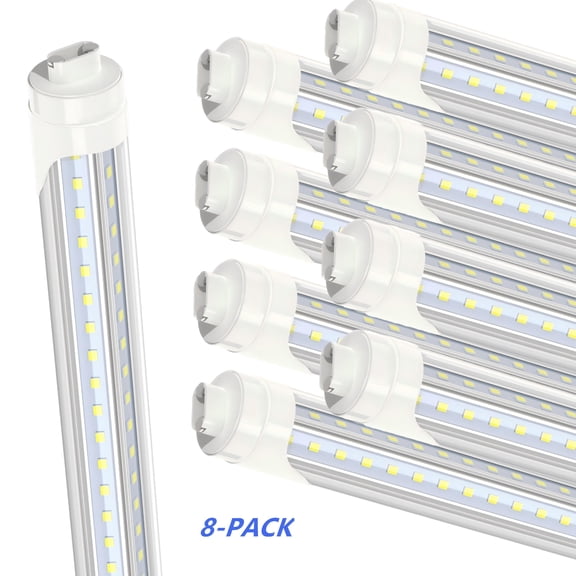 JESLED 8FT T8 LED Tube Light Bulbs V Shape, 90W Cool, Bi-pin R17D Base, Dual End Powered Ballast Bypass, 8-Pack