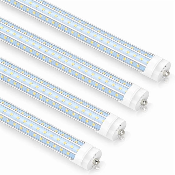 JESLED 8Ft Single Pin Fa8 LED Tube Light Bulbs,D Shape 120W 5000K 14400LM, Dual-End Powered, Ballast Bypass,Clear Cover,4-Pack