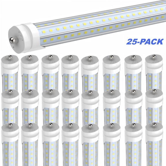 JESLED D Shape T8 LED Tube Light Bulbs 8FT Single Pin Fa8, 120W 15600LM 6500K Cool, 25-Pack