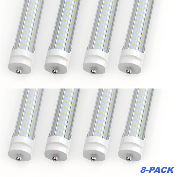 JESLED D Shape T8 LED Tube Light Bulbs 8FT Single Pin Fa8, 120W 15600LM 6500K Cool, 8-Pack