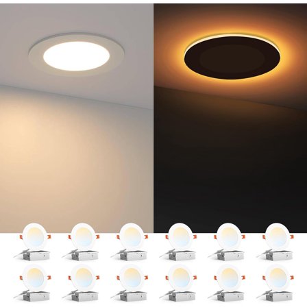 JESLED Dimmable LED Recessed Pot Lights 4 Inch 9W 6CCT Selectable Frosted 750Lm | with Backlight & Junction Box