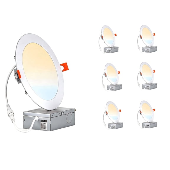 JESLED Dimmable LED Recessed Pot Lights 6 Inch 12W 6CCT Selectable Frosted 1050Lm | with Junction Box 6Pack