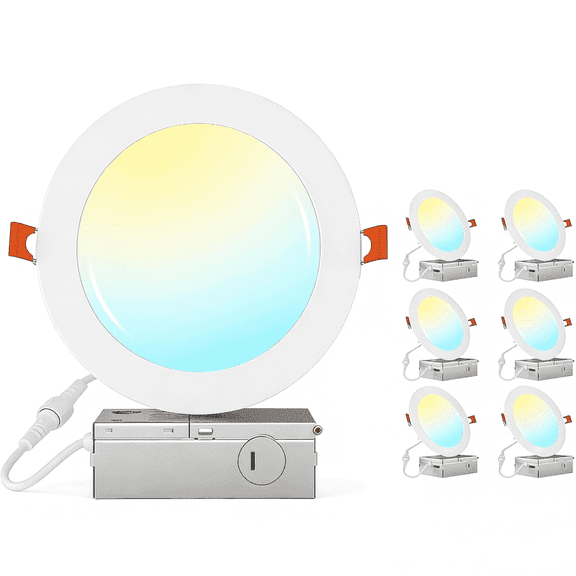 JESLED Dimmable LED Recessed Pot Lights 6 Inch 12W 6CCT Selectable Frosted 1050Lm | with Junction Box 6Pack