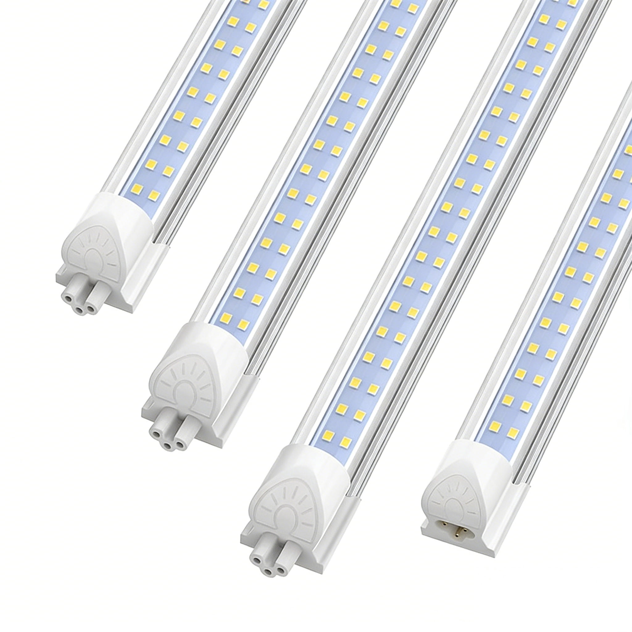 JESLED Double Row T8 LED Shop Lights Fixtures, 4FT 40W 5000LM 6000K, Clear Cover for Cabinets, Garages 4 Pack