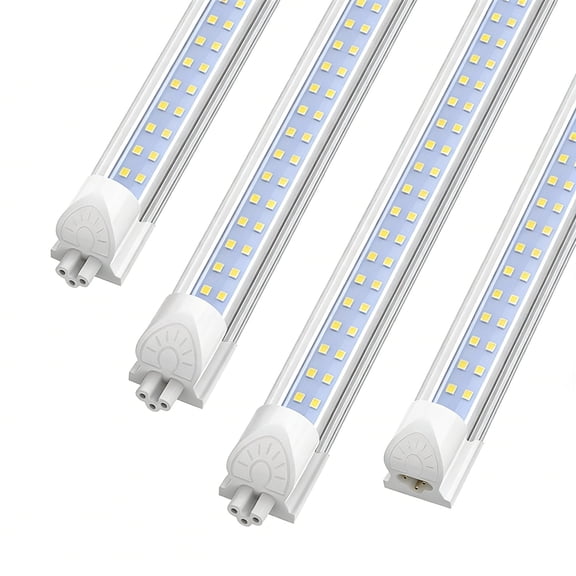 JESLED Double Row T8 LED Shop Lights Fixtures, 4FT 40W 5000LM 6000K, Clear Cover for Cabinets, Garages 4 Pack