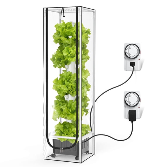 JESLED Hydroponic Growing System 20L Water Tank,with 5000K Full-Spectrum Grow Lights, Dual Timers for Auto Watering & Lighting, Vertical 15 Tiers Hydroponic Tower, High 66.2"