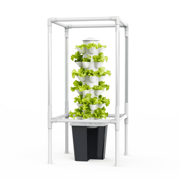 JESLED Hydroponic Tower Growing System 10L Water Tank, with Tent and 5000K Full-Spectrum Plant Grow Lights, Dual Timers for Auto Watering & Lighting, Grows 30 Herbs & Vegetables