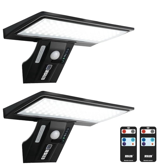 JESLED Solar Lights, 90 LED Outdoor Solar Motion Sensor Security Lights Waterproof 2600mAh,USB Charging, for Garden Fence Door Yard Garage Pathway，2 Pack