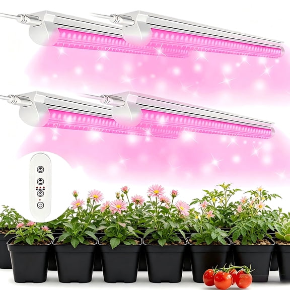 JESLED T8 4ft LED Grow Light for Indoor Plants, Red & Blue Full Spectrum, 40W Timming, 4-Pack