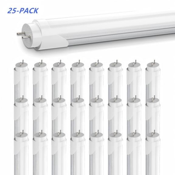 JESLED T8 LED Tube Light Bulbs 4FT 22W 2420LM, Dual End Powered Ballast Bypass, Frosted , 6000K Cool, Bi-pin Base, 25 Pack