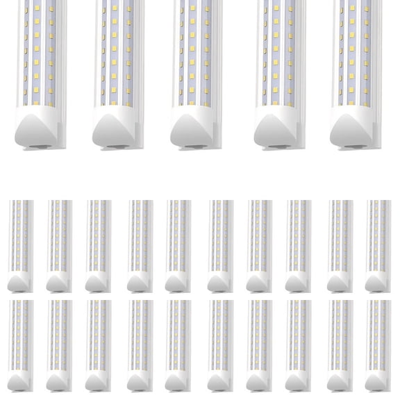 JESLED T8 8ft LED Shop Lights,120w 15600LM 6000K Cool White,D Shape 3 Rows Linkable Tube Lights for Garage Workshop Warehouse Plug and Play, 25-Pack