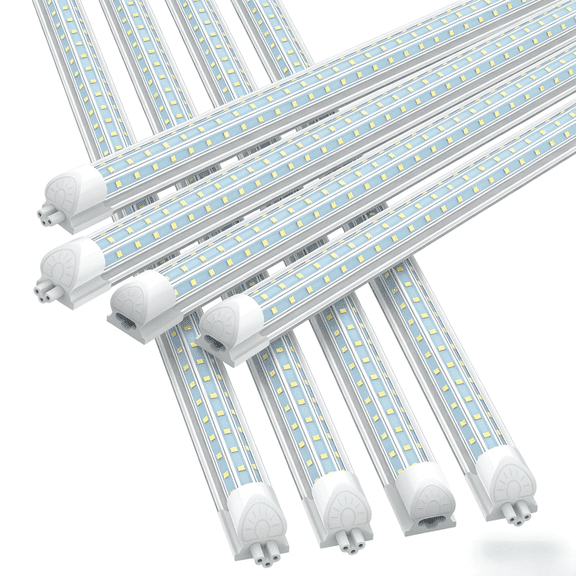 JESLED T8 8ft LED Shop Lights,120w 15600LM 6000K Cool White,D Shape 3 Rows Linkable Tube Lights for Garage Workshop Warehouse Plug and Play, 8-Pack
