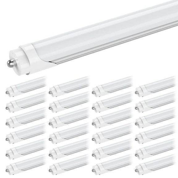 T8 8ft LED Tube Light Bulbs, Single Pin Fa8 Base, Dual Row 72W 6000K, Frosted, 8-Pack