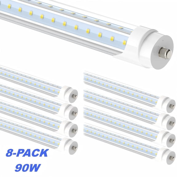 JESLED 8FT T8 LED Tube Light Bulbs V Shape, 90W 9000LM 5000K, Single Pin Fa8 Base Ballast Bypass, 8-Pack