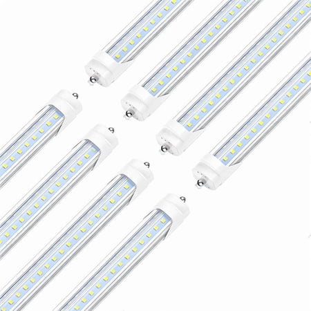 JESLED T8 8ft LED Tube Light Bulbs, Single Pin Fa8 Base, V Shape 72W 6500K, ETL Listed, Ballast Bypass, 8-Pack