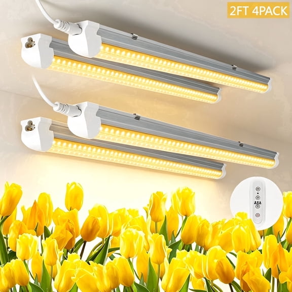 JESLED T8 LED Grow Lights Full Spectrum, 2FT 20W 3000K Warm White, 4-Pack
