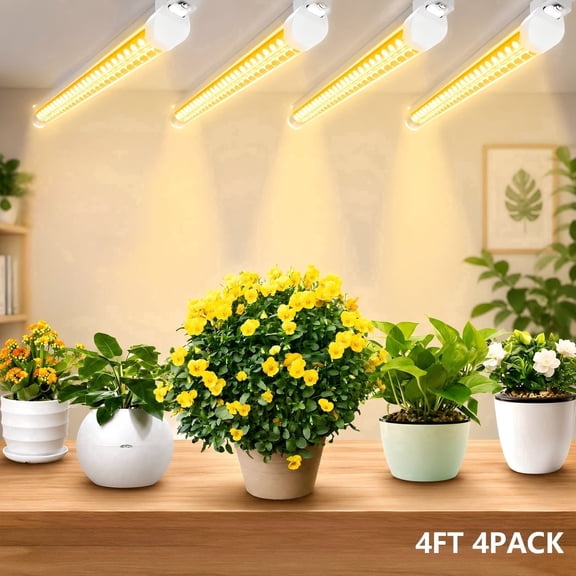 JESLED T8 LED Grow Lights Full Spectrum, 4FT 40W 3000K Warm White, 4-Pack