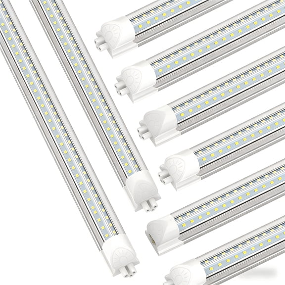 JESLED 4FT T8 LED Shop Light, 45W 6300LM Cool White, Clear Cover, V-Shape Plug and Play, 12-Pack
