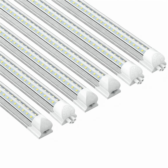 JESLED T8 LED Shop Light 4FT, 40W 5500LM 6500K Cool White, Linkable Shop Lights, High Output, V-Shape, Clear Cover, ETL, 6-Pack