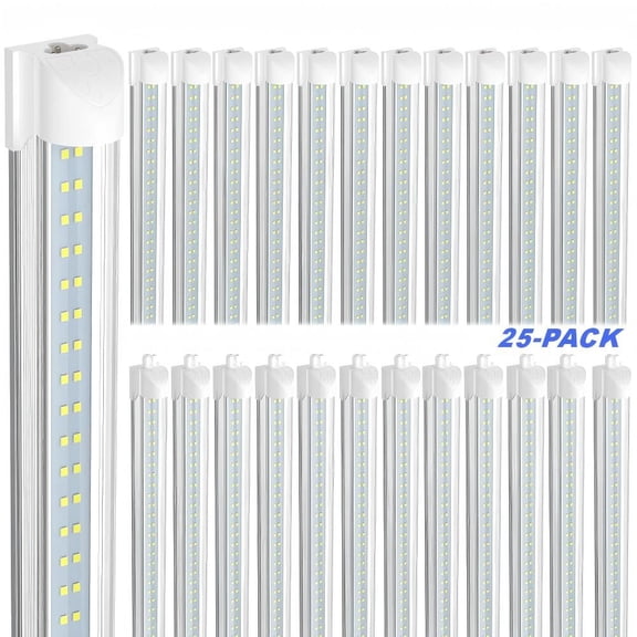JESLED T8 LED Shop Lights, 4FT 40W 5400LM 6000K Cover White, Clear 25-Pack