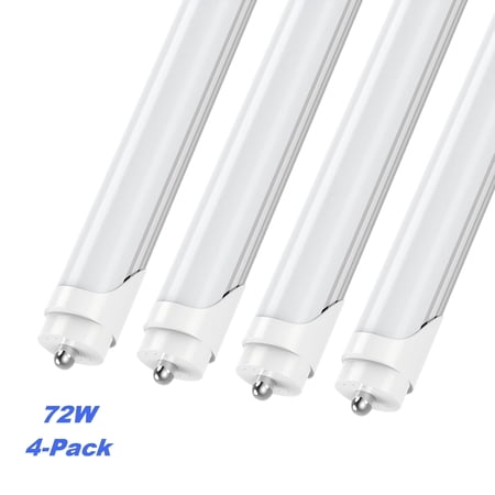 JESLED T8 LED Tube Light Bulbs 8FT, 72W 7920LM 6000K Single Pin Base, Frosted, 4-Pack