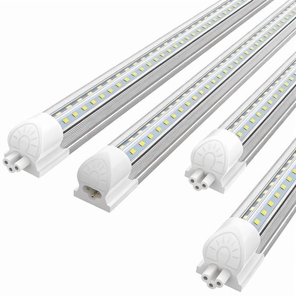 JESLED 4FT T8 LED Shop Light, 45W 6300LM Cool White, Clear Cover, V-Shape 4-Pack