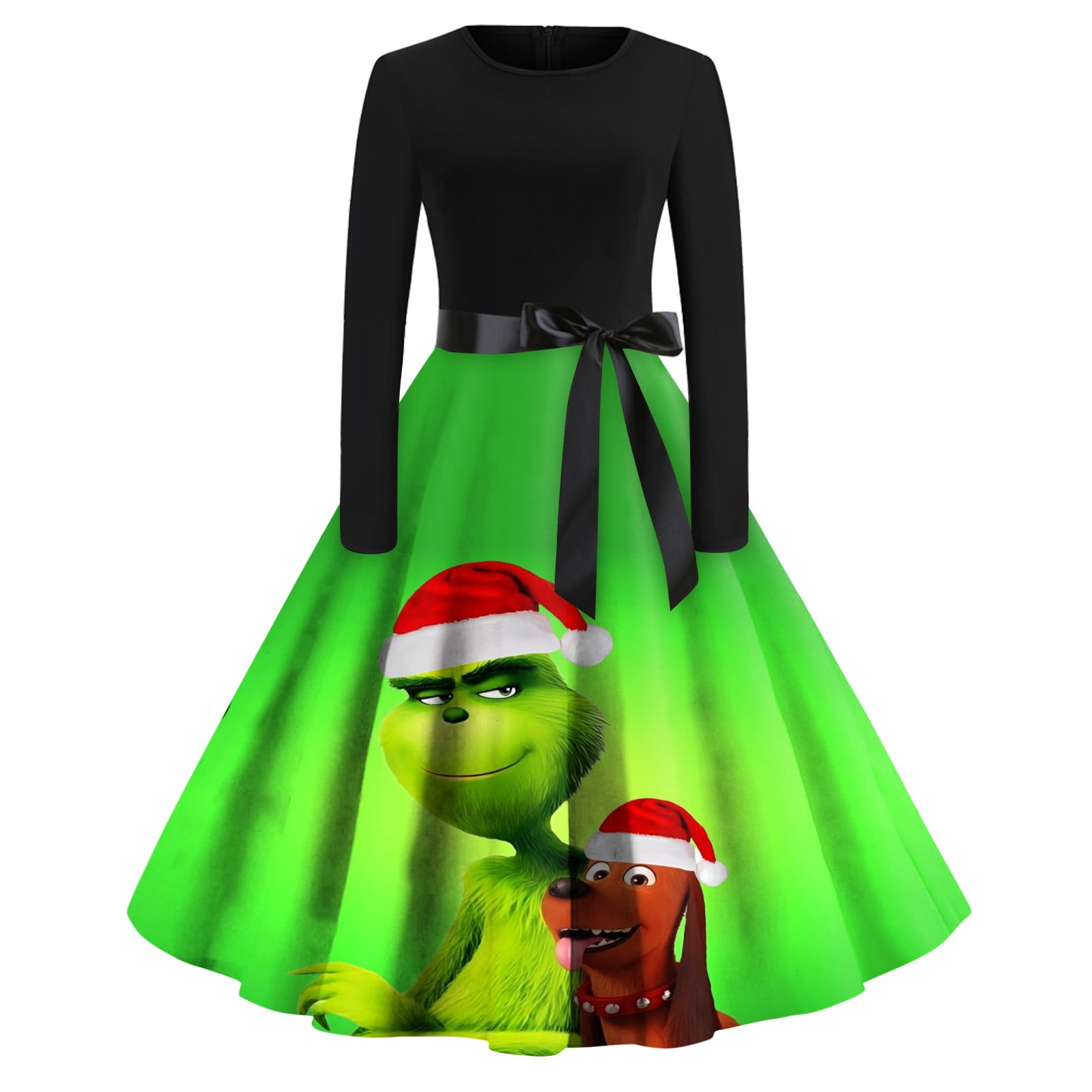 JESNSY Women's Grinch Christmas Printed Long Sleeve Dress Grinch ...