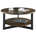 thumbnail image 1 of JESONVID 35" Round Coffee Table, Solid Wood Coffee Table with Storage, Modern Farmhouse Coffee Tables for Living Room(Brushed Brown), 1 of 8