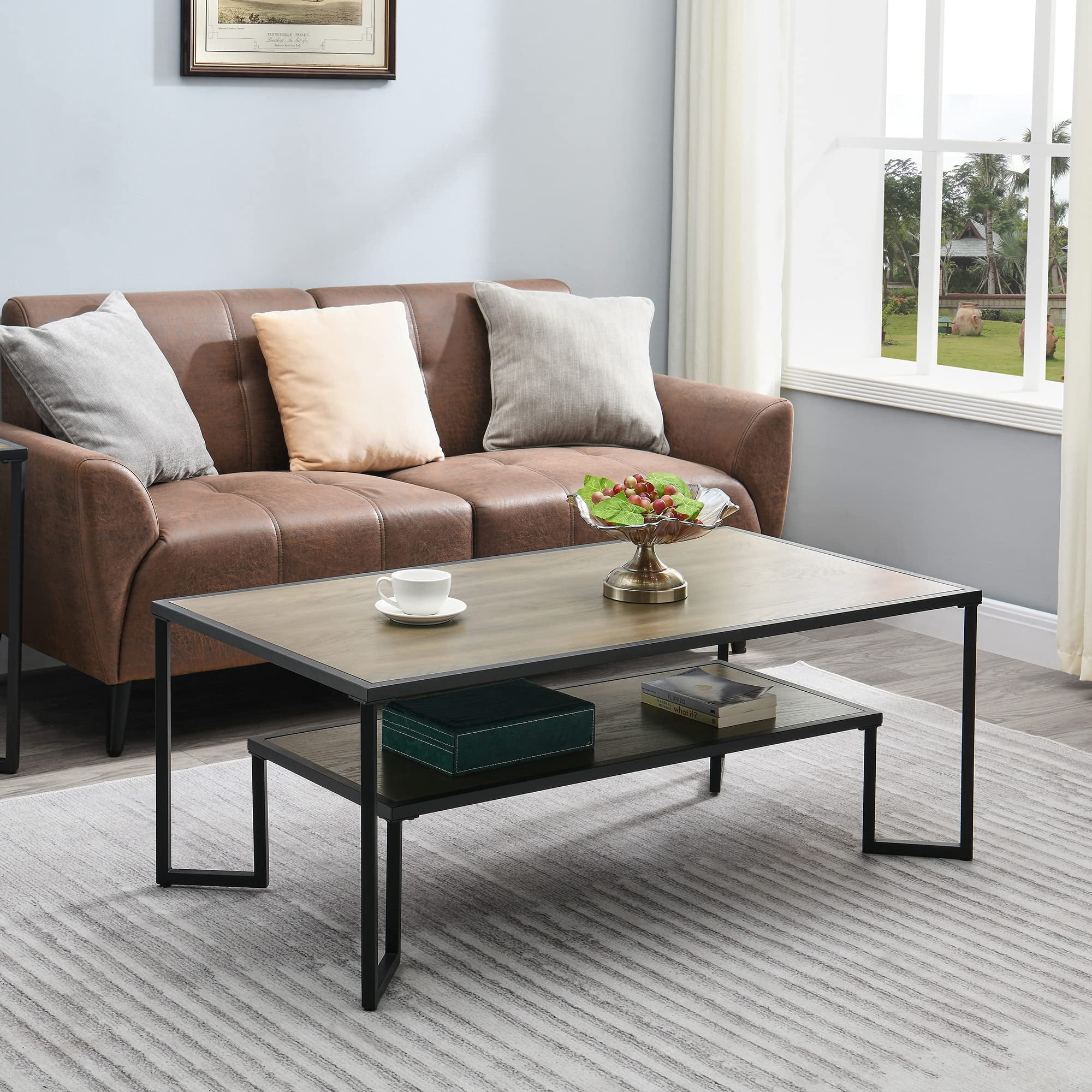 JESONVID Coffee Table with Storage Shelf for Living Room, Industrial 2 ...