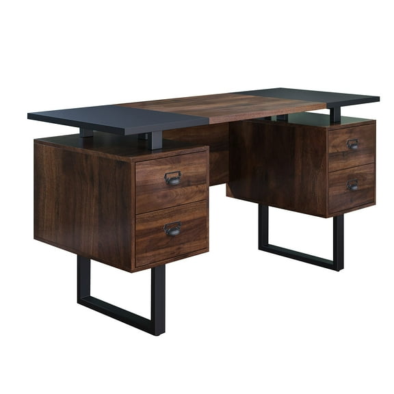 JESONVID Contemporary Home Office Lap Desks with 4 Storage Drawers, 59" x L(Black & Walnut)
