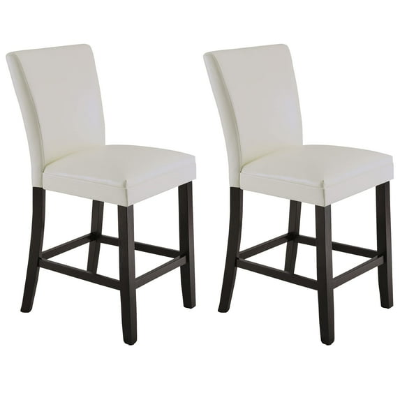JESONVID Counter Height Bar Stools Set of 2, 40"H Solid Wood Counter Stools Barstools Chairs with Upholstered Back for Bar Kitchen Restaurant, White 2258WT