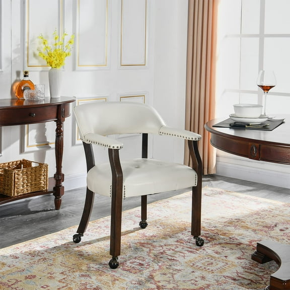 JESONVID Dining Chair with Casters, Captain's Chairs with Rollers Dinette Sets Poker Chairs with Wheels Kitchen Table Rolling Chairs High Back Chair On Caster (White )