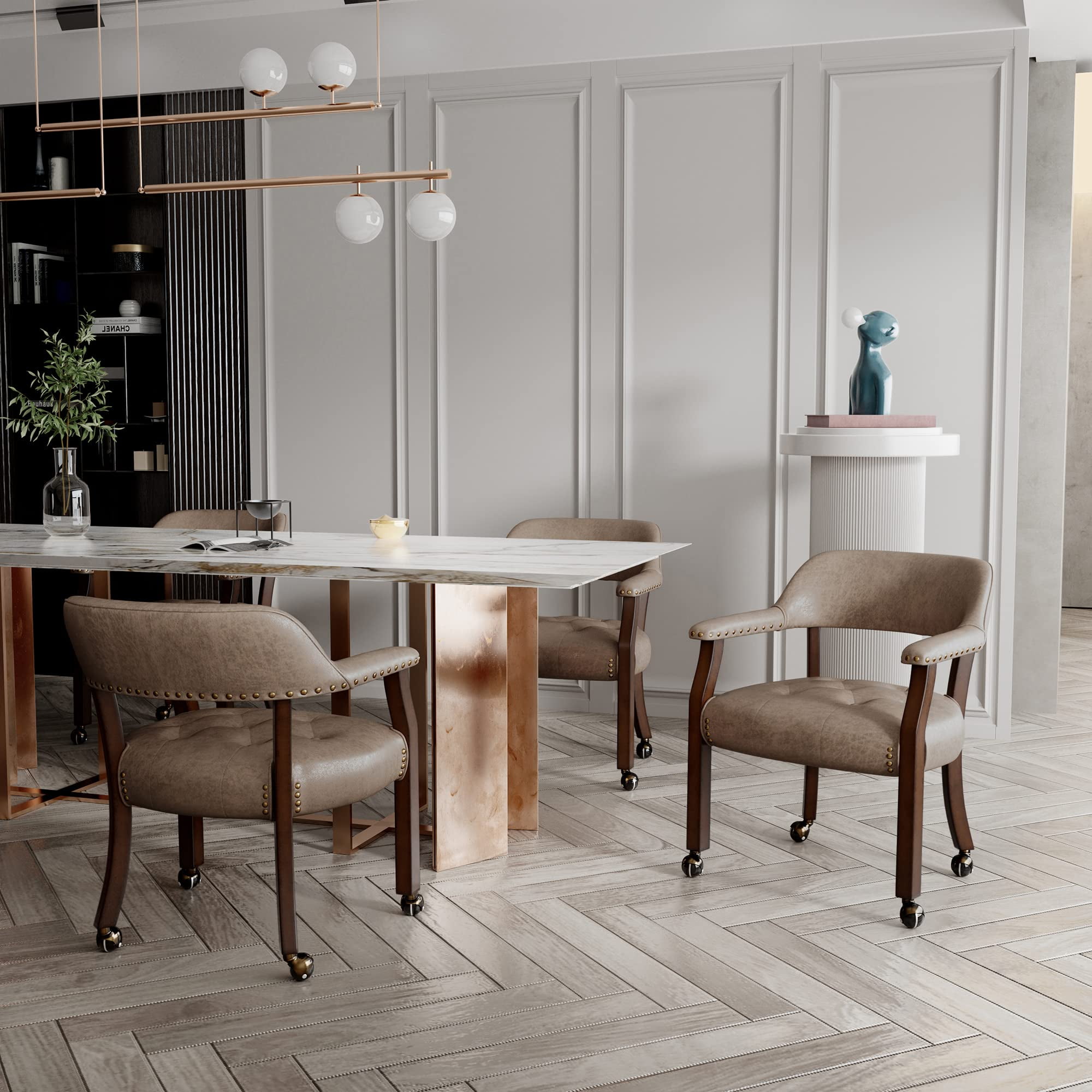 JESONVID Dining Chair with Casters Set of 2, Captain's Chair with