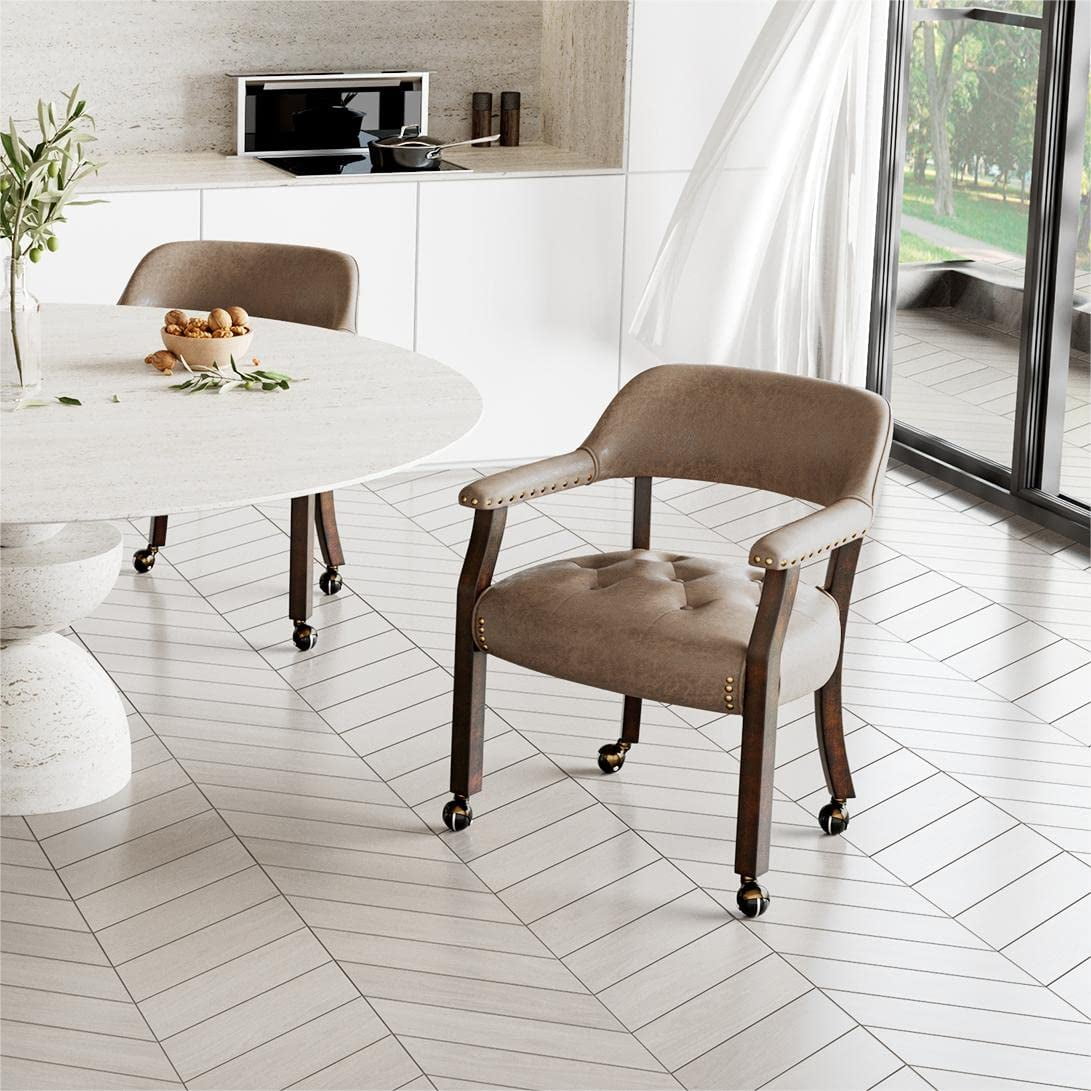 JESONVID Dining Chair with Casters Set of 2, Captain's Chair with