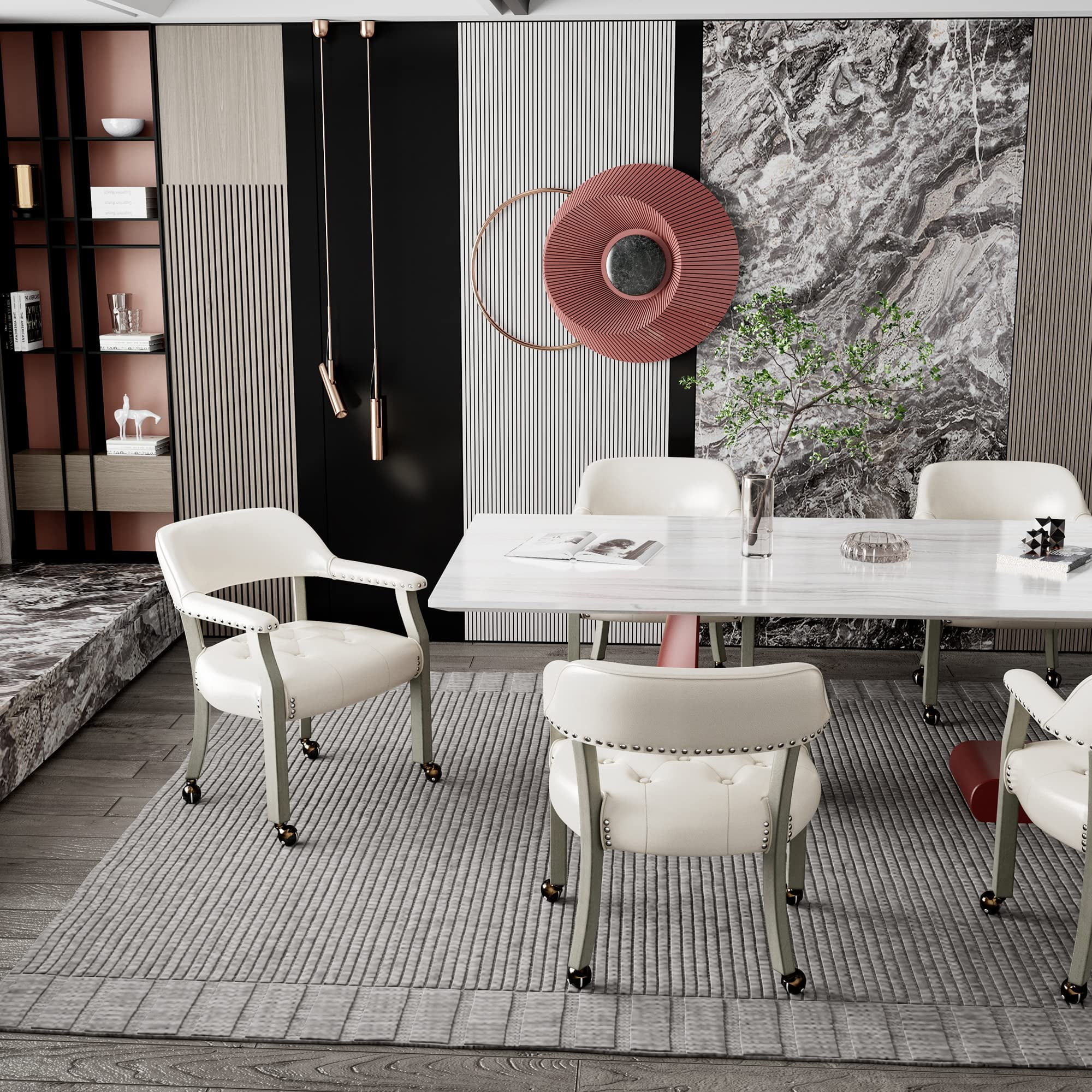 JESONVID Dining Chair with Casters Set of 4, Captain's Chair with