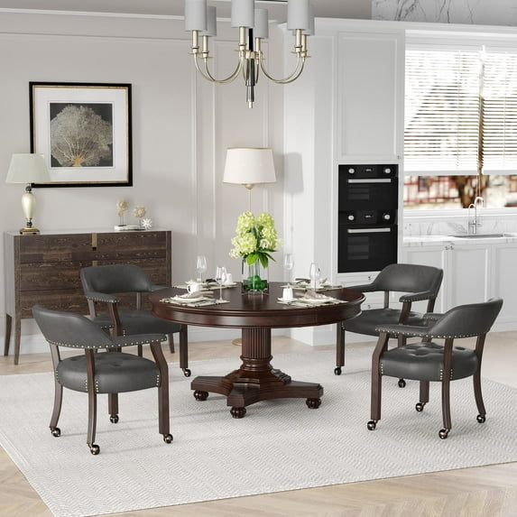 JESONVID Dining Chair with Casters Set of 4, Captain's Chair with Caster Dining Room Chairs with Rollers Curving Backrest Dinette Sets Poker Chair with Wheels Kitchen Table Rolling Chairs,Grey 318GY