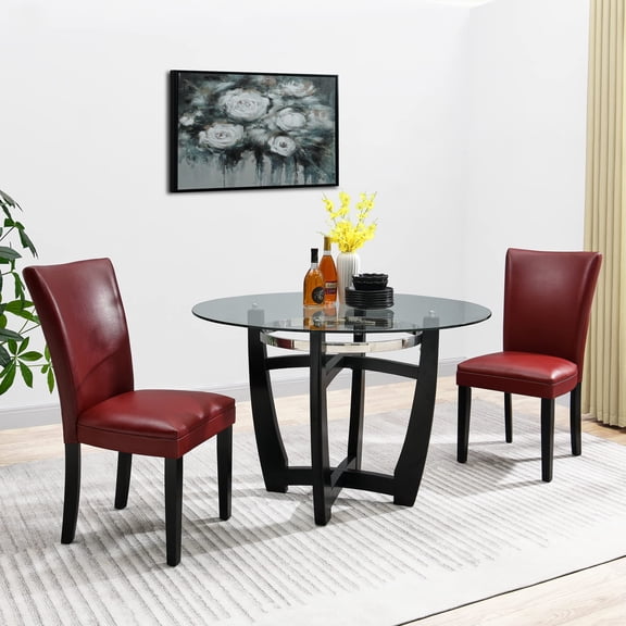 JESONVID Faux Leather Upholstered Parsons Dining Chairs, Red (Set of 2)