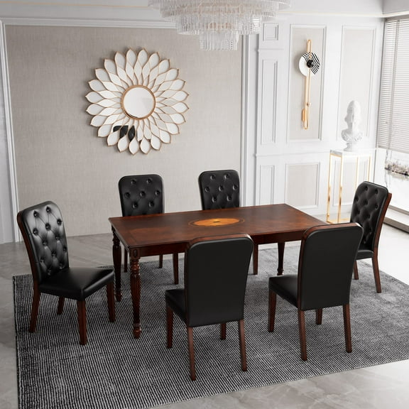 JESONVID Leather Tufted Dining Chairs Set of 6, Upholstered Classic Kitchen Chairs with Wood Legs Parsons Dining Chair Set for Kitchen Dining Room Bedroom,1533BB