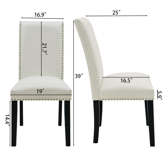 JESONVID Parsons Dining Chairs PU Leather Living Room Chair Set of 2 Upholstered Modern Kitchen Armless Side Chair with Solid Wood Legs Nail-Head Trim Surrounding-Ivory White