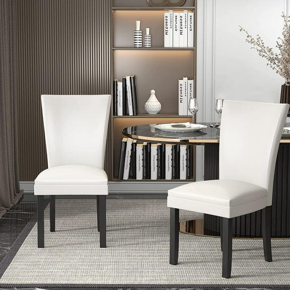 JESONVID Set of 2 Faux Leather Upholstered Parsons Dining Chair with High Backrest, Kitchen Accent Side Chairs with Solid Wood Legs Armless Dining Room Chair, Ivory White 1331WT