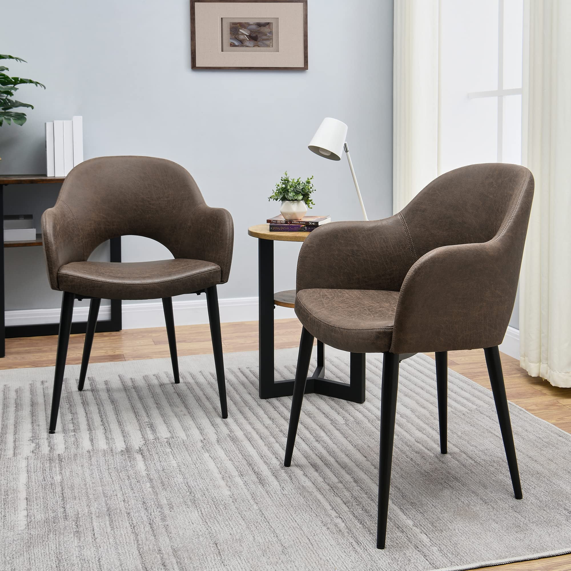 JESONVID Set of 2 Upholstered Dining Chair with Armrest, Modern Comfy ...