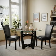 JESONVID Set of 2 Upholstered Parsons Dining Chairs, Faux Leather Dining Room Kitchen Side Chair with Solid Wood Legs for Living Room Bedroom Outdoor Lounge Guest CafeBlack