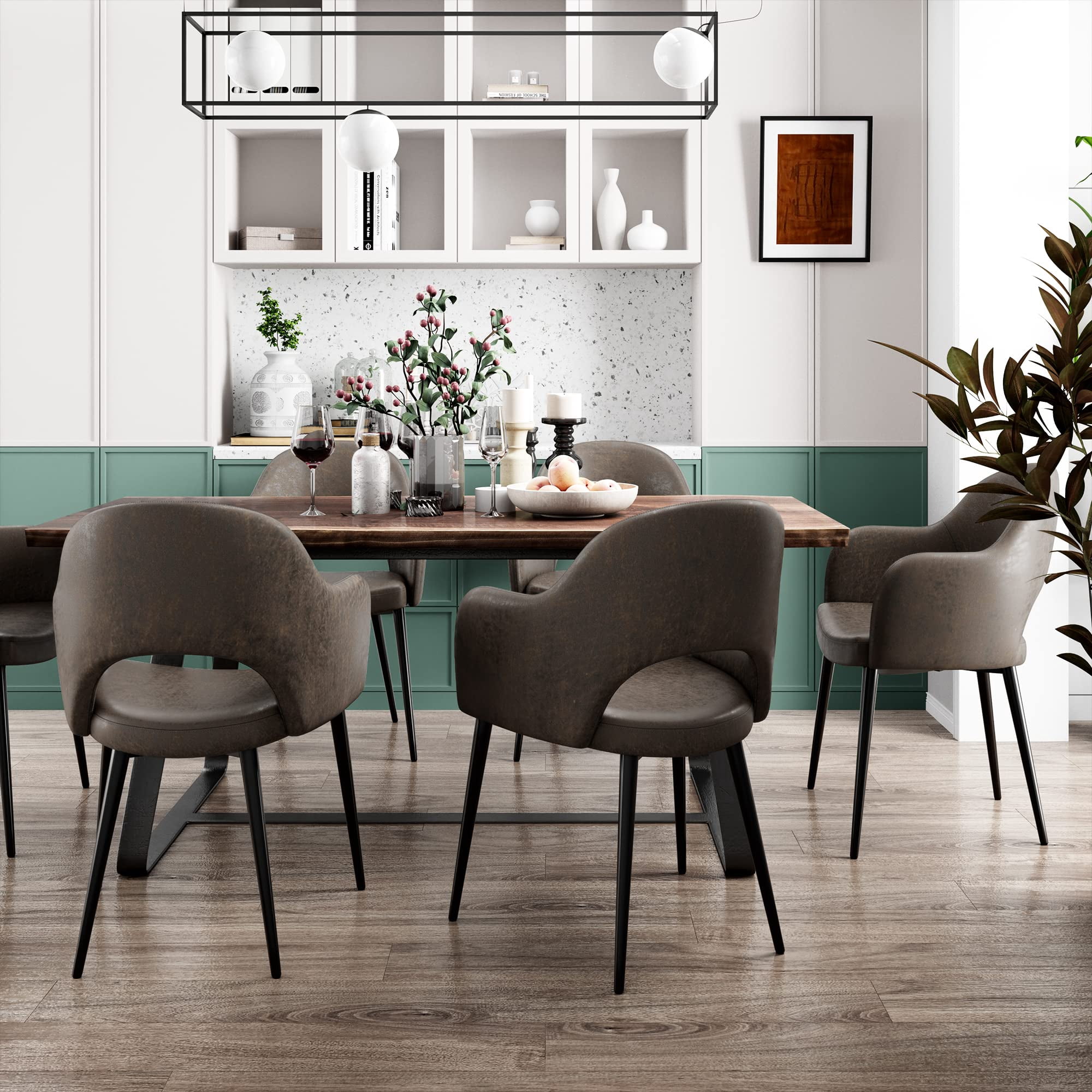 JESONVID Set of 4 Faux Leather Upholstered Dining Chair with Armrest ...