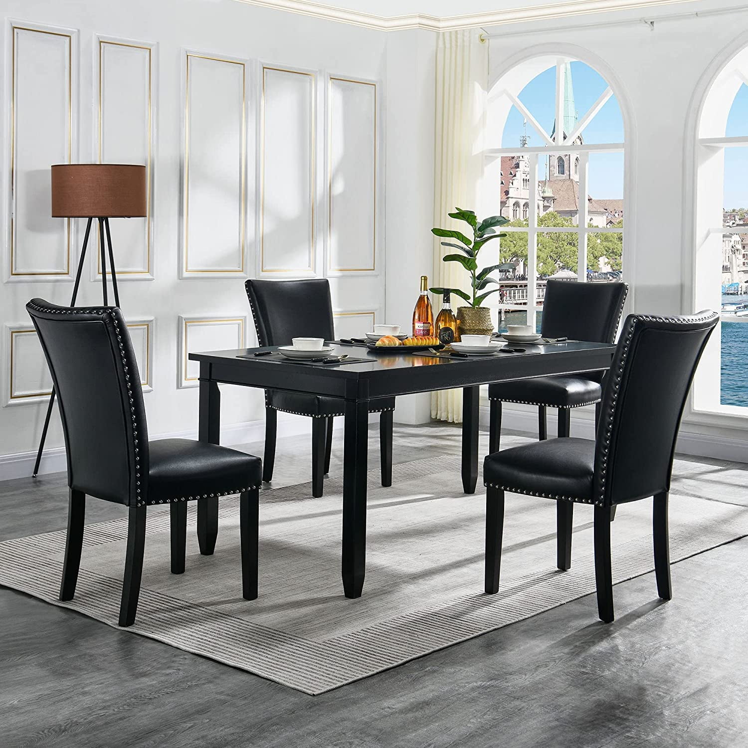 SIMPLIHOME Mavis Dining Chairs Set Of 2 – Mid-Century Modern Vegan Leather, Iron Frame, Curved Back