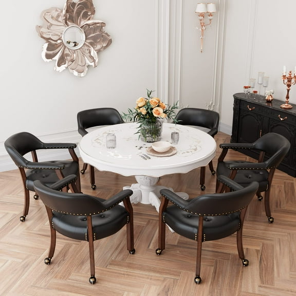 JESONVID Set of 6 Dining Chair with Casters, Captain's Chair with Caster Dining Chairs with Rollers Curving Backrest Dinette Sets Poker Chairs with Wheels Kitchen Table Rolling Chair,Black 1533BK