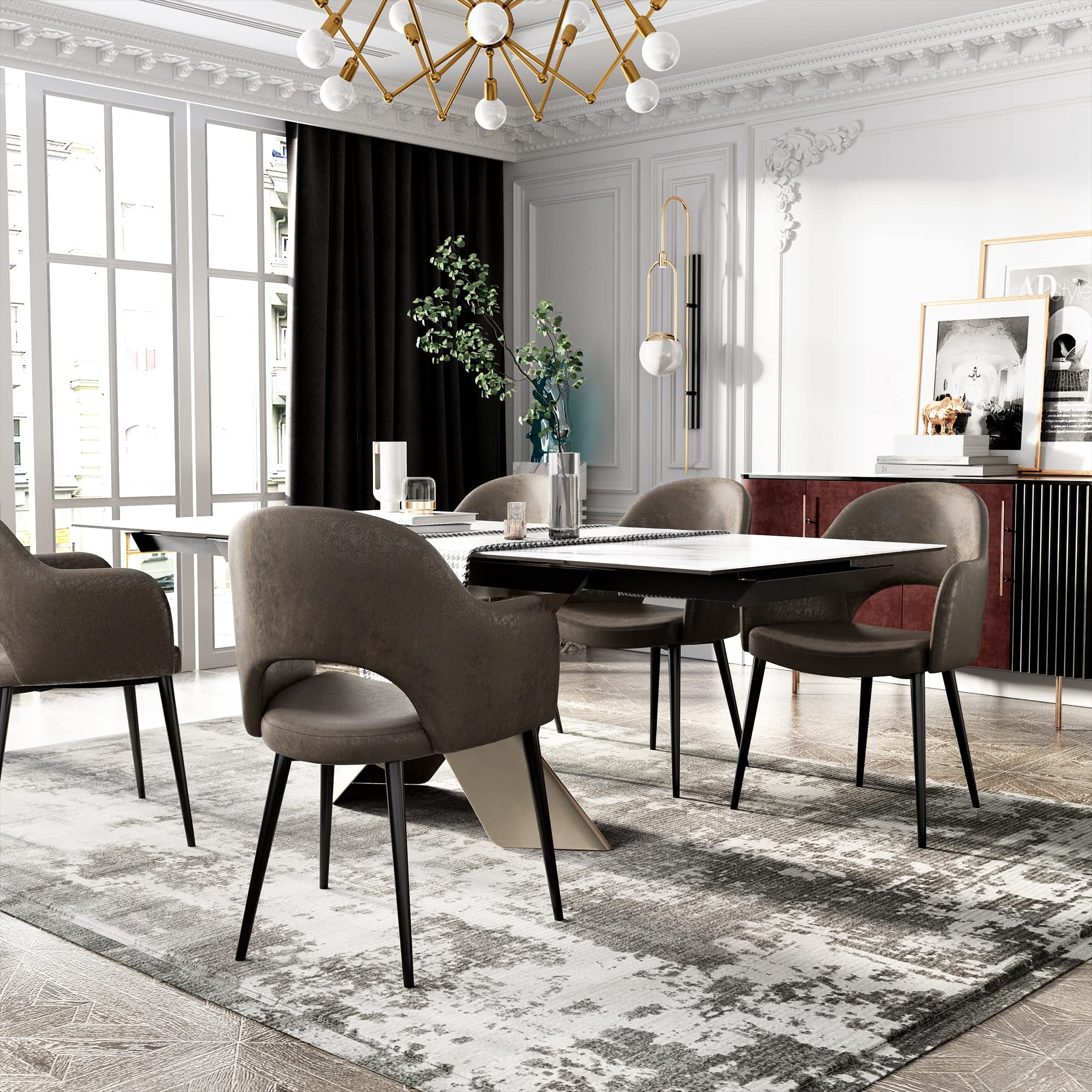 JESONVID Set of 6 Faux Leather Upholstered Dining Chair with Armrest ...