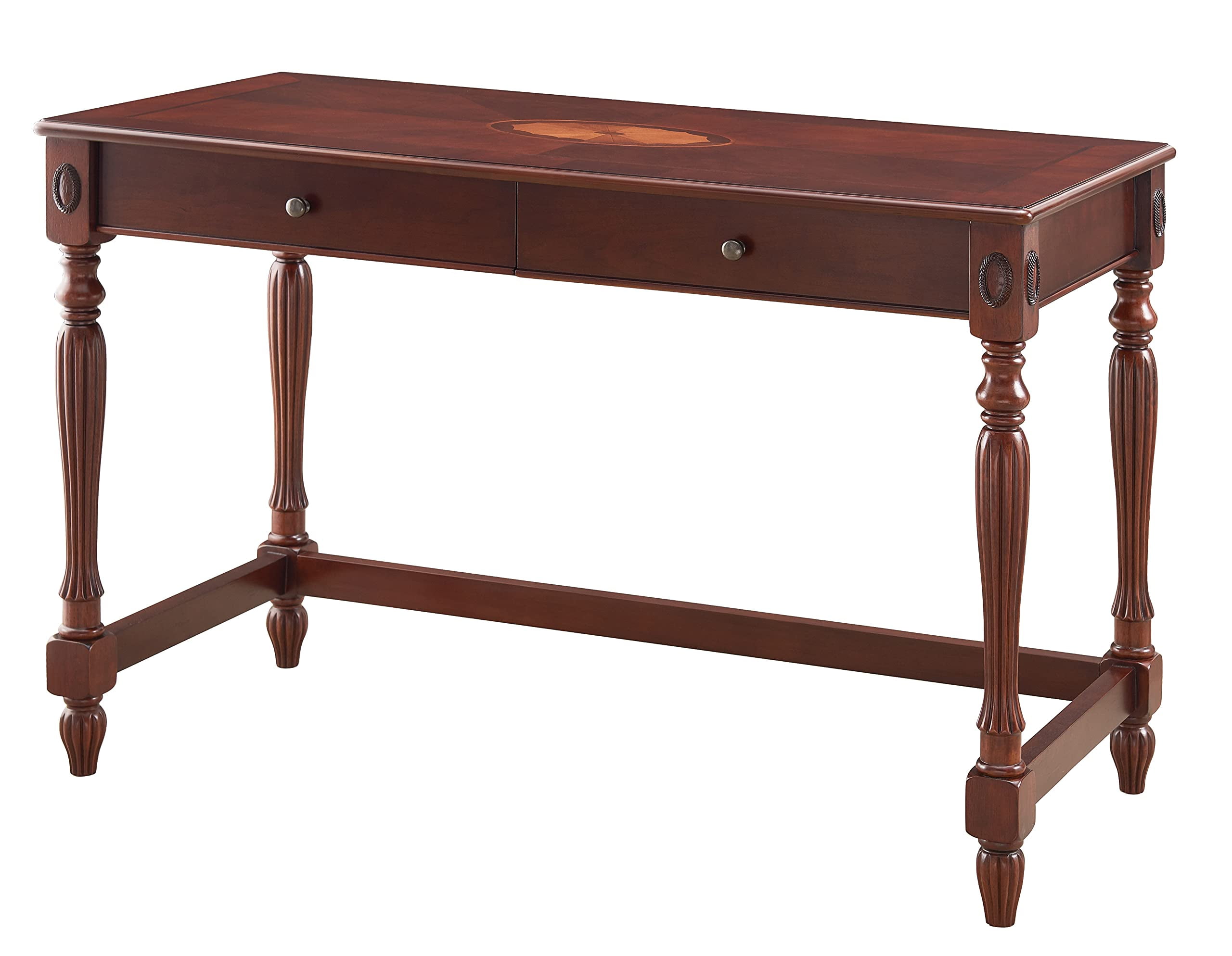 JESONVID Solid Wood Computer Writing Desk with 2 Big Drawers 46.1" Wide Home Office Desk Workstation Big Rustic Study Table Furniture in Cherry for Home Office Bedroom Living Room, BSZ-1533WD