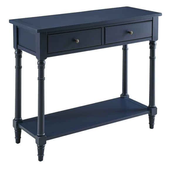 JESONVID Solid Wood Console Table with 2 Drawers, 2-Tier 35.4" X 30" Accent Sofa Table with Multilayer Storage Shelf Rustic Hall Entryway Tables for Living Room Home Office-Blue