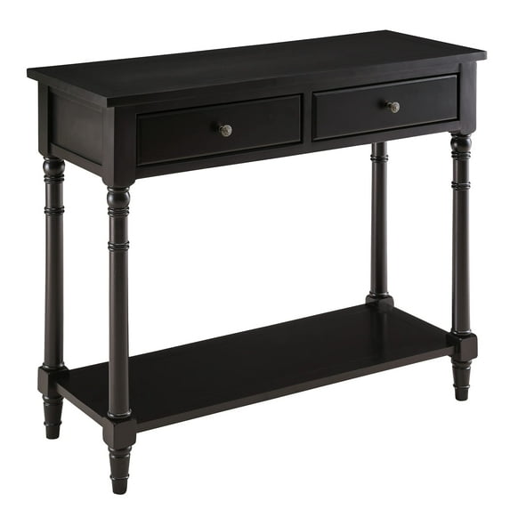 JESONVID Solid Wood Console Table with 2 Drawers, 2-Tier 35.4" X 30" Accent Sofa Table with Multilayer Storage Shelf Rustic Hall Entryway Tables for Living Room Home Office-Black