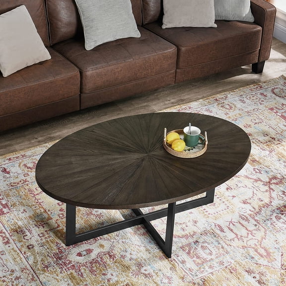 JESONVID Solid Wood Oval Coffee Table with Cross Metal Legs, 47.9" Industrail Bar Cocktail Table for Living Room Kitchen Office Sofa Table Bristro Table for Cafe/Bar Black 1831BK